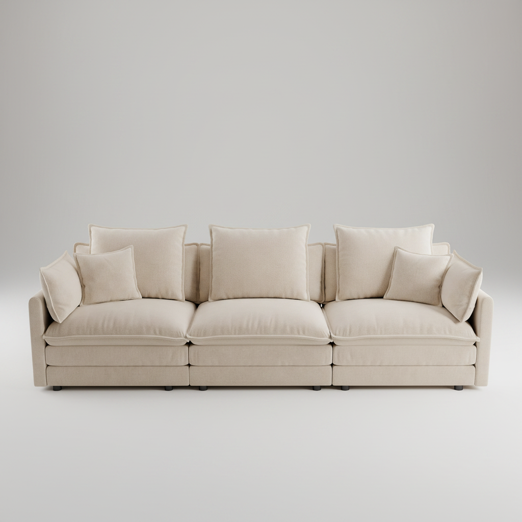 Beige sectional sofa on a plain background