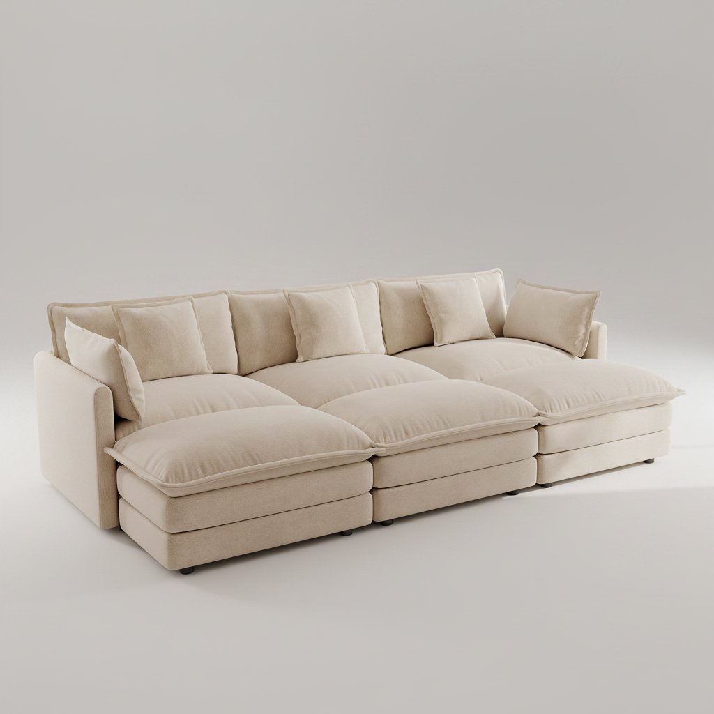 Beige sectional sofa on a light gray background