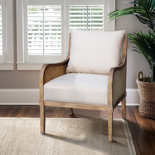 Lily Pond Collection Cane Accent Chair with Removable Back Cushion Beige Solid Wood Accent Chair
