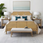 Lily Pond Woven Cane Queen Platform Bed Natural Wood Toasted Almond Finish 63x86 Inches Bed Frame