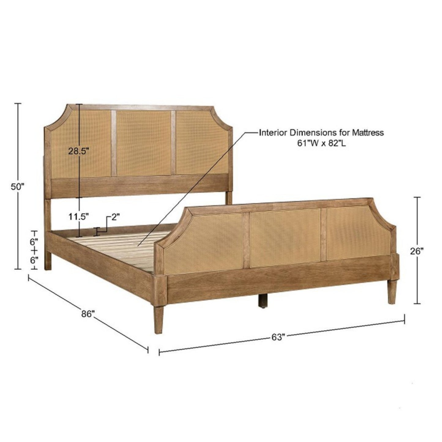 Lily Pond Woven Cane Queen Platform Bed Natural Wood Toasted Almond Finish 63x86 Inches Bed Frame
