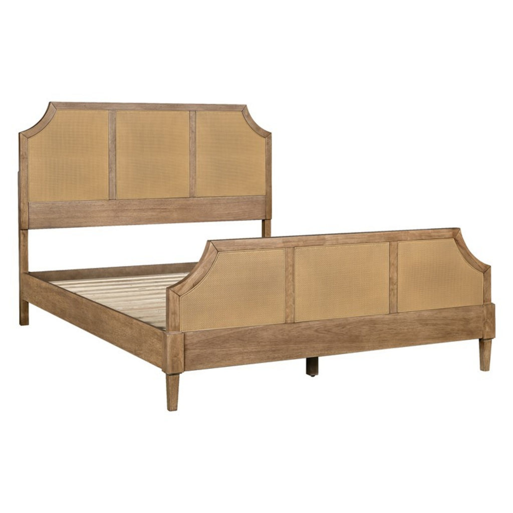 Lily Pond Woven Cane Queen Platform Bed Natural Wood Toasted Almond Finish 63x86 Inches Bed Frame
