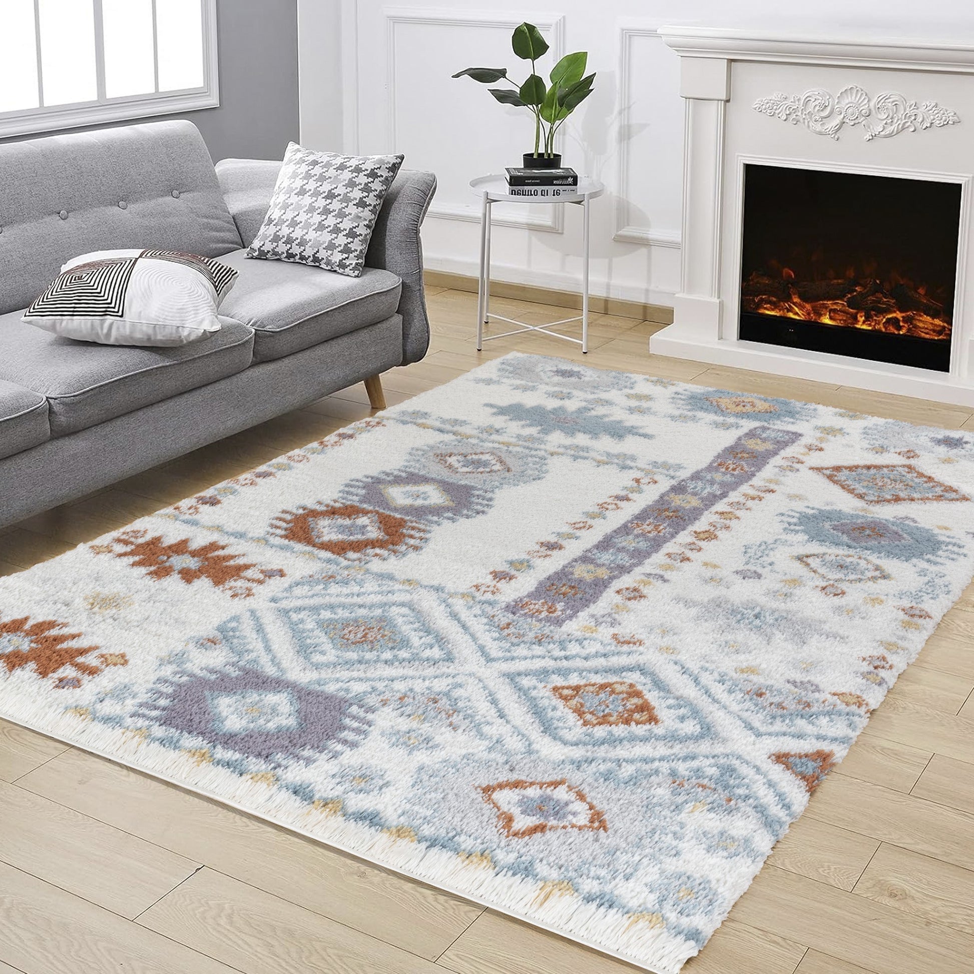Loft Shag GC_CZY1007 Ivory 5 ft. 3 in. x 7 ft. Shaggy Area Rug - Groovy Boardz