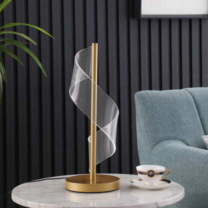 18.75" In Dinamo Modern "S" Wave Swirl Acrylic Led Brushed Gold Table Lamp - Groovy Boardz