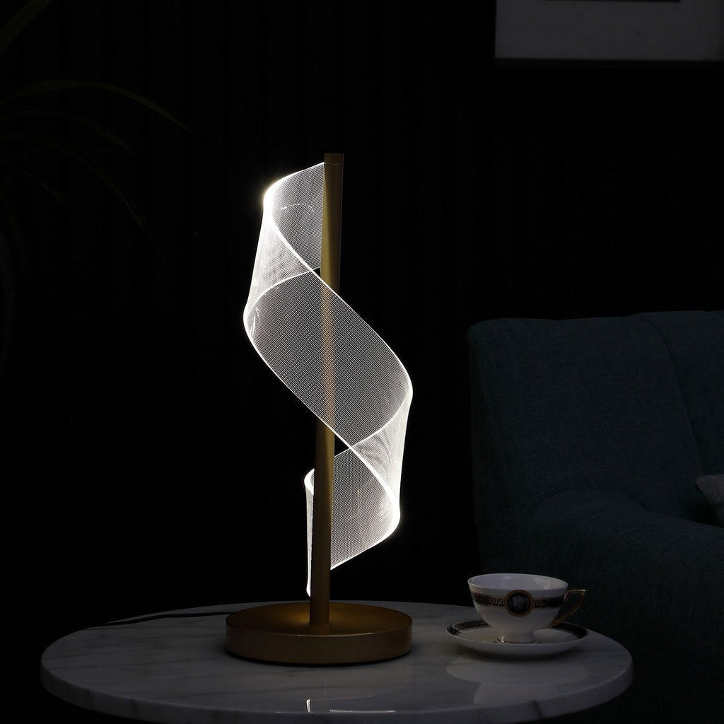 18.75" In Dinamo Modern "S" Wave Swirl Acrylic Led Brushed Gold Table Lamp - Groovy Boardz