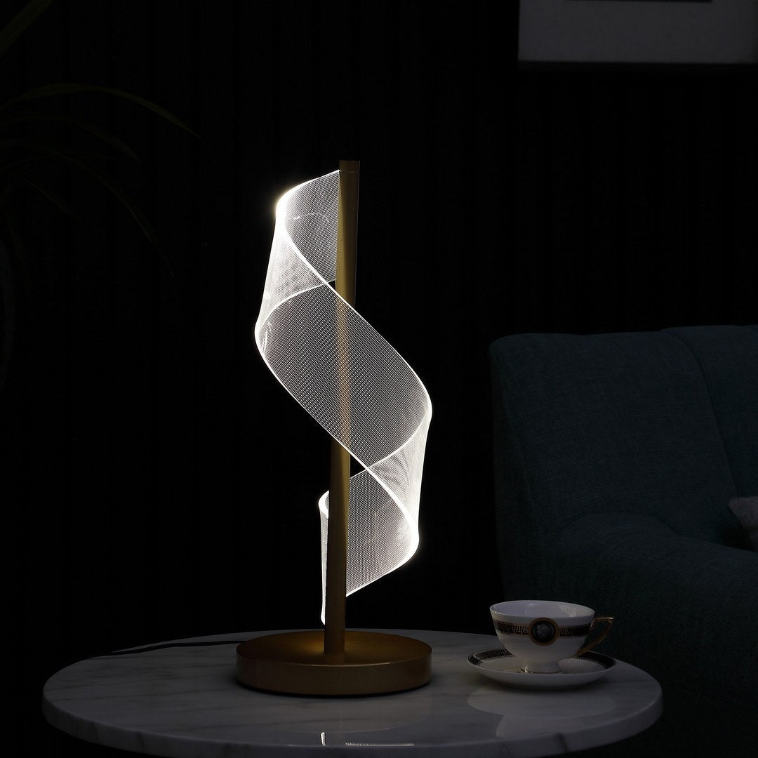 18.75" In Dinamo Modern "S" Wave Swirl Acrylic Led Brushed Gold Table Lamp - Groovy Boardz