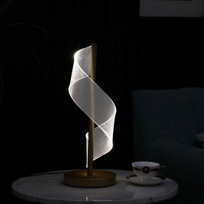 18.75" In Dinamo Modern "S" Wave Swirl Acrylic Led Brushed Gold Table Lamp - Groovy Boardz