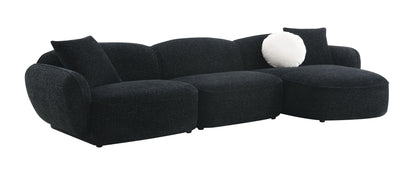 Lucy Black & White Shimmer Fabric Sectional Sofa w/3 Pillows