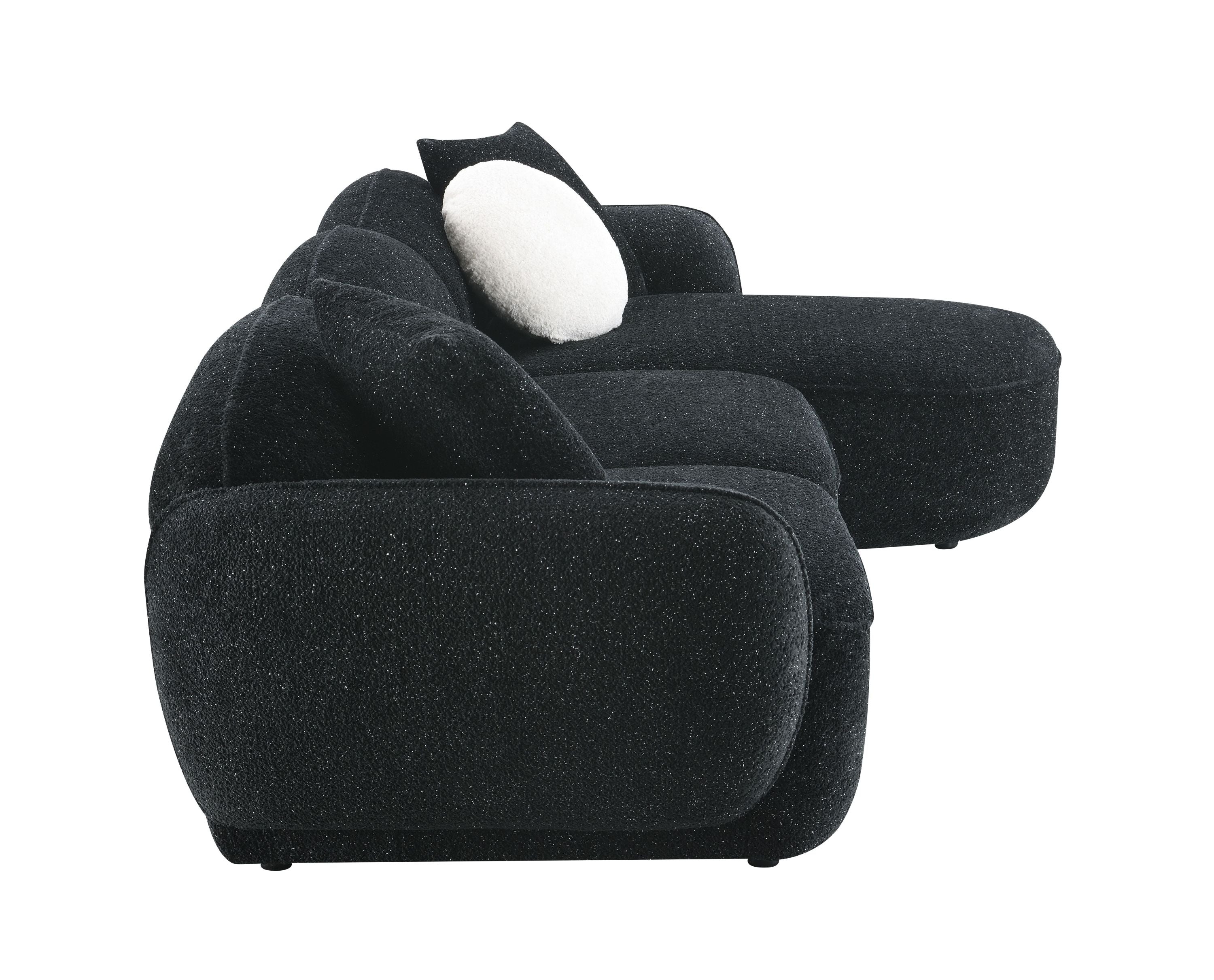 Lucy Black & White Shimmer Fabric Sectional Sofa w/3 Pillows