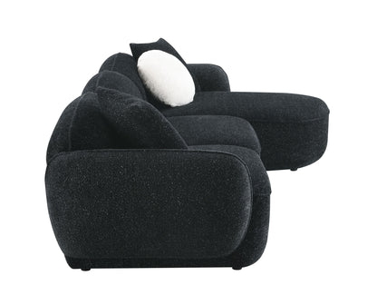 Lucy Black & White Shimmer Fabric Sectional Sofa w/3 Pillows