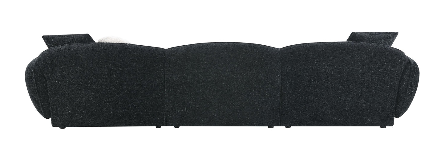 Lucy Black & White Shimmer Fabric Sectional Sofa w/3 Pillows