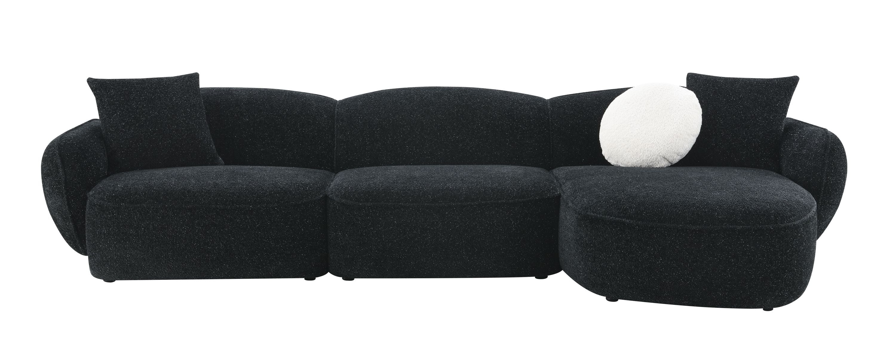 Lucy Black & White Shimmer Fabric Sectional Sofa w/3 Pillows