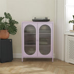 Luna Short 2-Door Metal Accent Cabinet with Fluted Glass