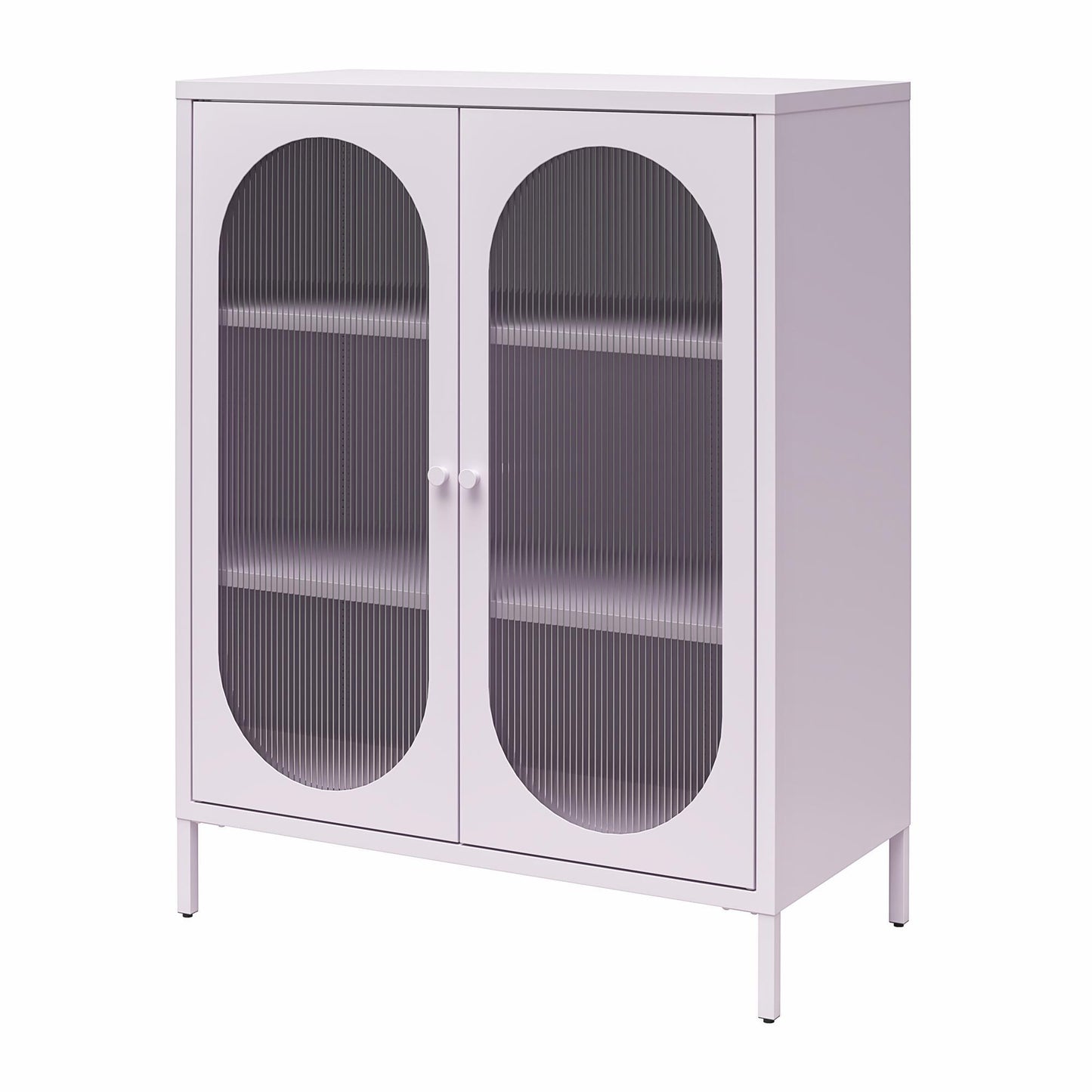 Luna Short 2-Door Metal Accent Cabinet with Fluted Glass
