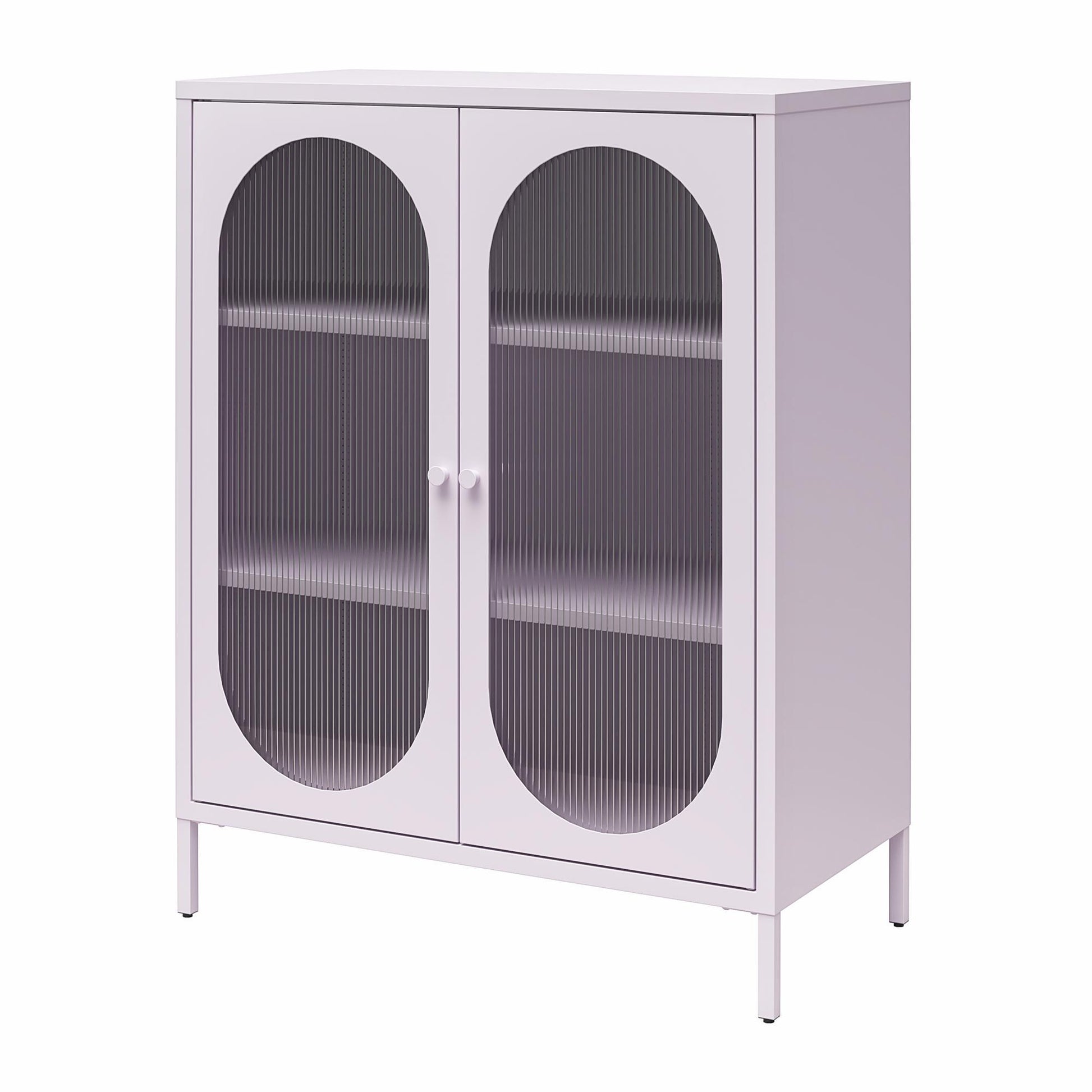 Luna Short 2-Door Metal Accent Cabinet with Fluted Glass