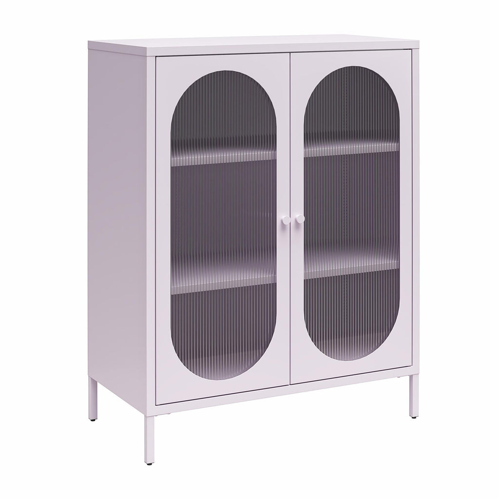 Luna Short 2-Door Metal Accent Cabinet with Fluted Glass