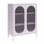 Luna Short 2-Door Metal Accent Cabinet with Fluted Glass