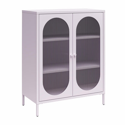 Luna Short 2-Door Metal Accent Cabinet with Fluted Glass