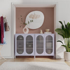 Luna Short 2-Door Metal Accent Cabinet with Fluted Glass