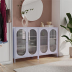 Luna Short 2-Door Metal Accent Cabinet with Fluted Glass