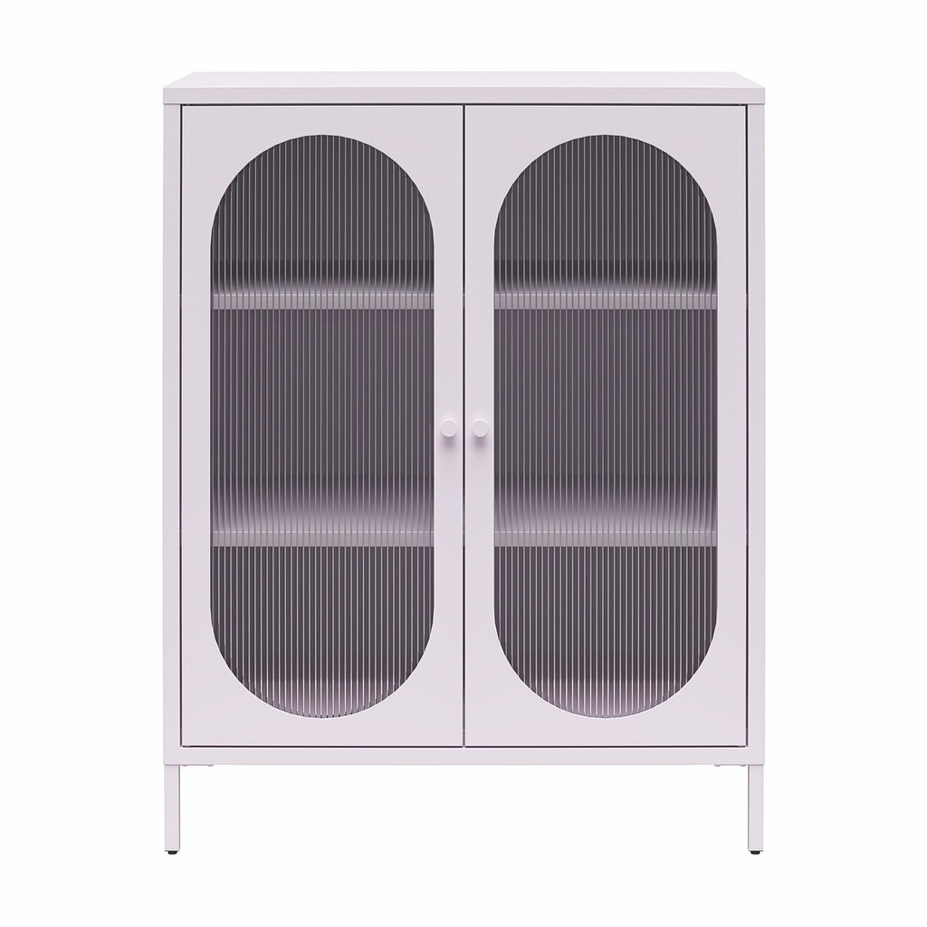 Luna Short 2-Door Metal Accent Cabinet with Fluted Glass