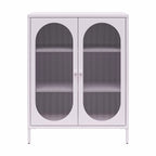 Luna Short 2-Door Metal Accent Cabinet with Fluted Glass