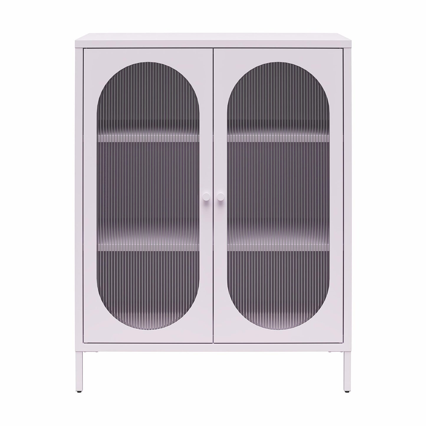 Luna Short 2-Door Metal Accent Cabinet with Fluted Glass