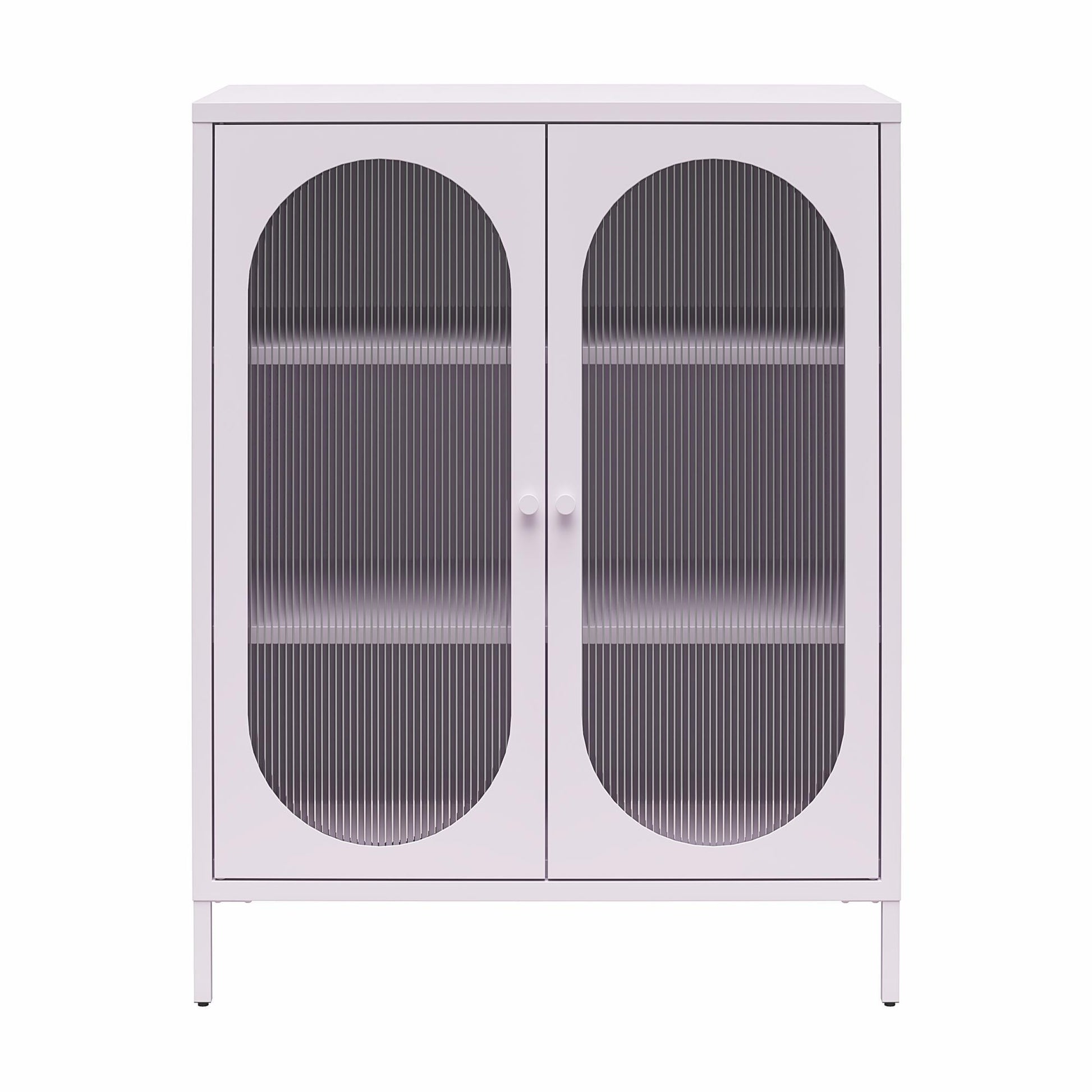 Luna Short 2-Door Metal Accent Cabinet with Fluted Glass