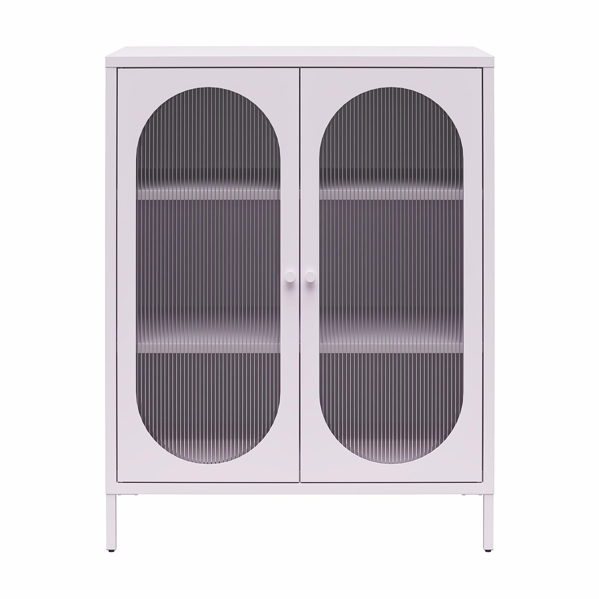 Luna Short 2-Door Metal Accent Cabinet with Fluted Glass