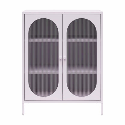 Luna Short 2-Door Metal Accent Cabinet with Fluted Glass