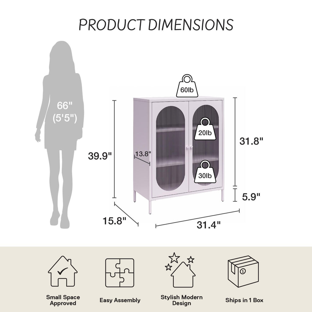 Luna Short 2-Door Metal Accent Cabinet with Fluted Glass