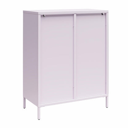 Luna Short 2-Door Metal Accent Cabinet with Fluted Glass