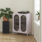Luna Short 2-Door Metal Accent Cabinet with Fluted Glass