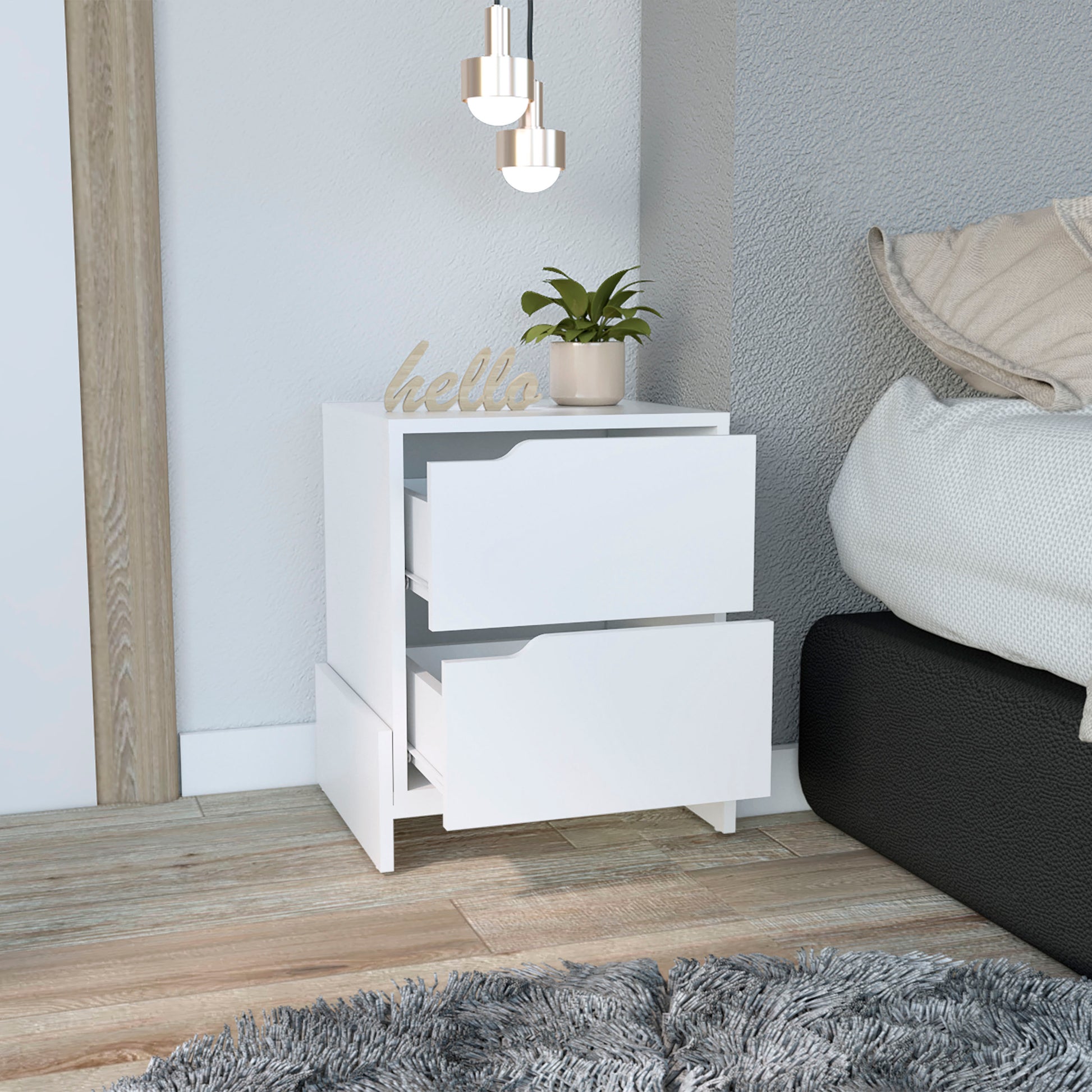 Luss Nightstand, Bedside Table with 2-Drawers