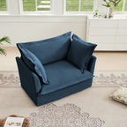 Slip-covered Armchair with 1 Big Back Cushion and 2 Big Toss Pillows, Single Deep Seat Comfy Single Couch Sofa Multiple Large Soft Pillows, Chenille Fabric, Blue