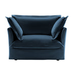 Slip-covered Armchair with 1 Big Back Cushion and 2 Big Toss Pillows, Single Deep Seat Comfy Single Couch Sofa Multiple Large Soft Pillows, Chenille Fabric, Blue