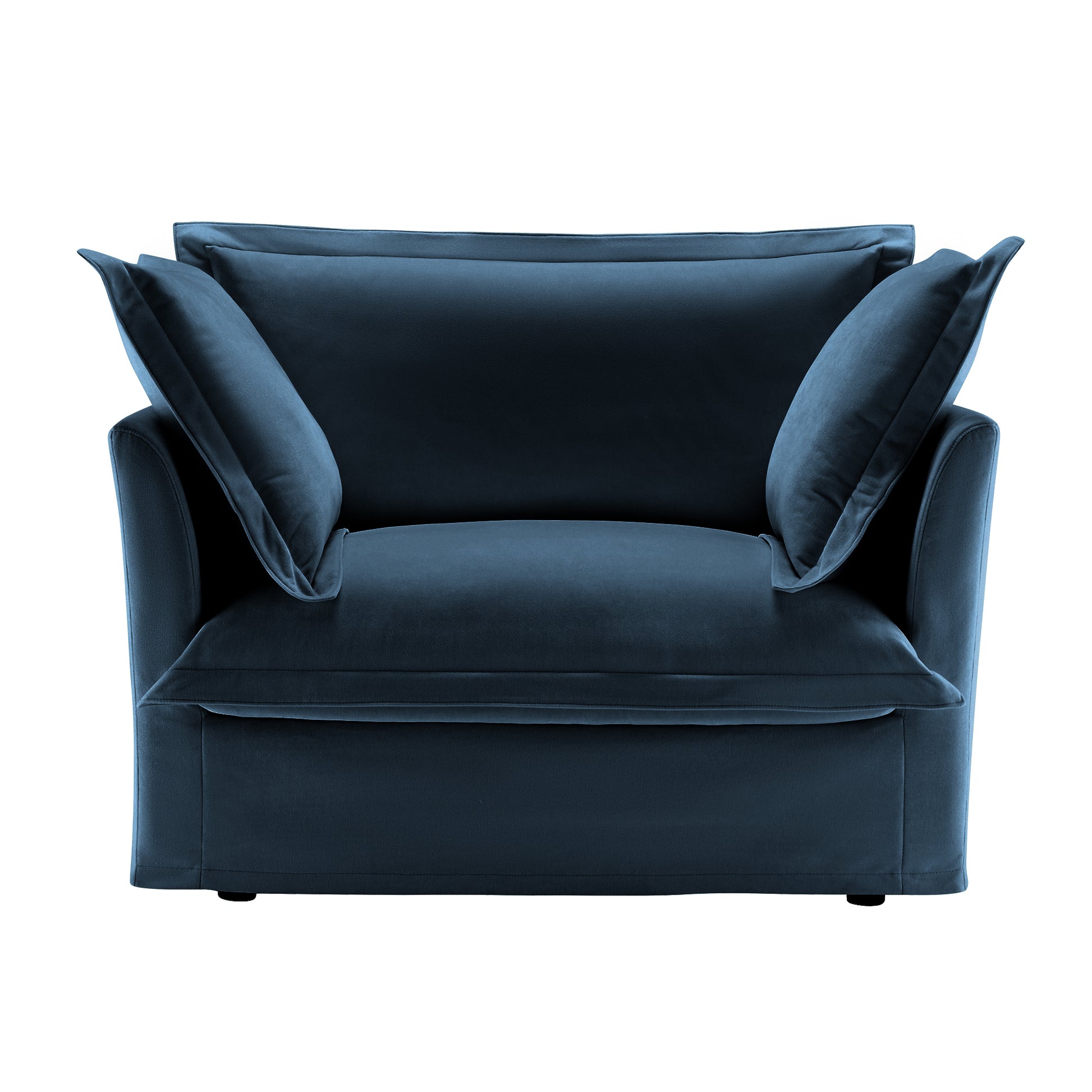 Slip-covered Armchair with 1 Big Back Cushion and 2 Big Toss Pillows, Single Deep Seat Comfy Single Couch Sofa Multiple Large Soft Pillows, Chenille Fabric, Blue