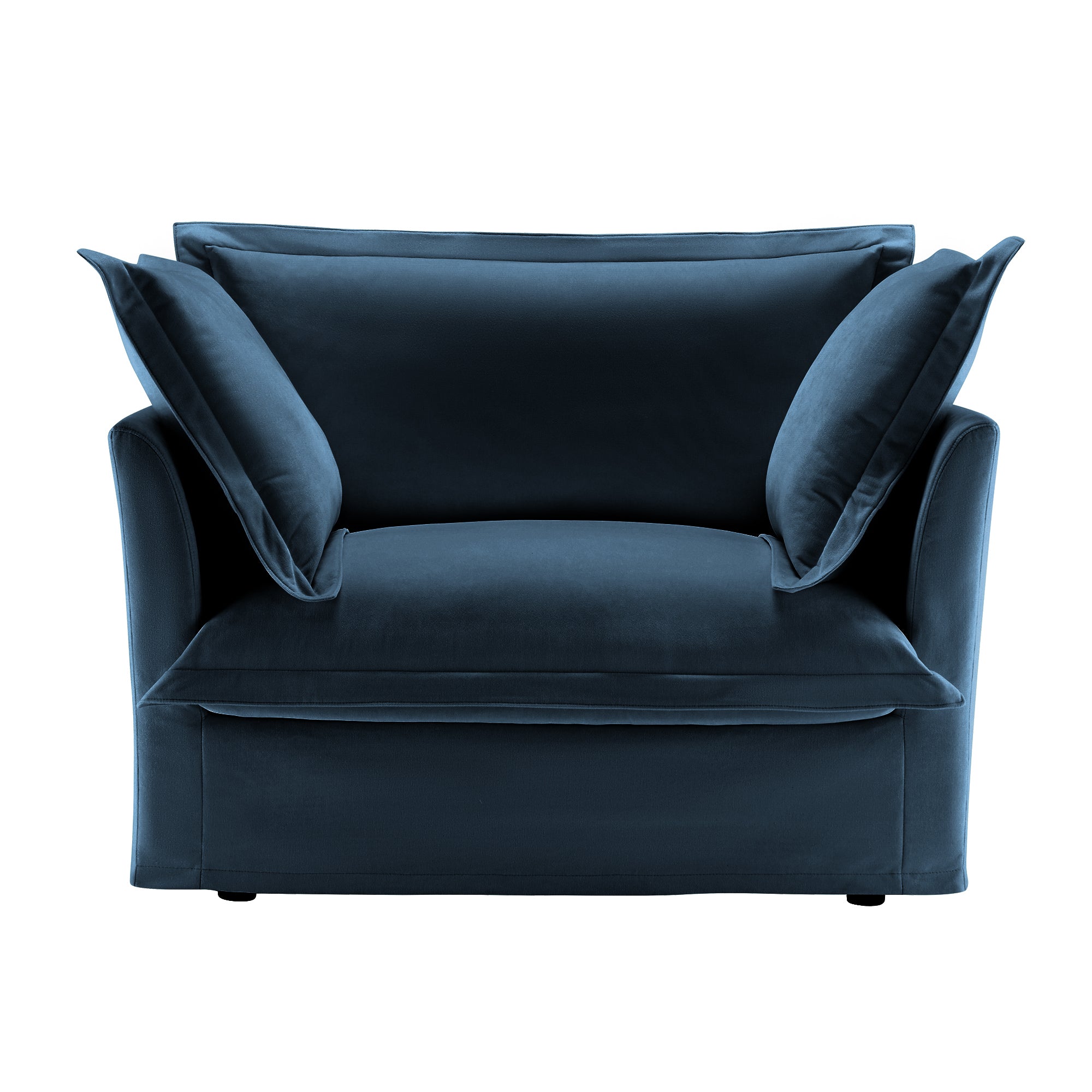 Slip-covered Armchair with 1 Big Back Cushion and 2 Big Toss Pillows, Single Deep Seat Comfy Single Couch Sofa Multiple Large Soft Pillows, Chenille Fabric, Blue