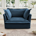 Slip-covered Armchair with 1 Big Back Cushion and 2 Big Toss Pillows, Single Deep Seat Comfy Single Couch Sofa Multiple Large Soft Pillows, Chenille Fabric, Blue