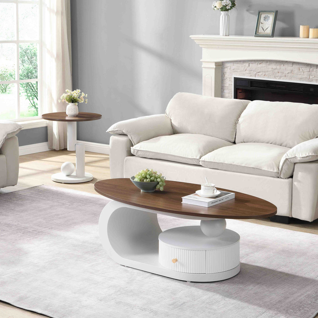Luxury Antique Brown and White Nesting Coffee Table Set.