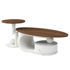 Luxury Antique Brown and White Nesting Coffee Table Set.