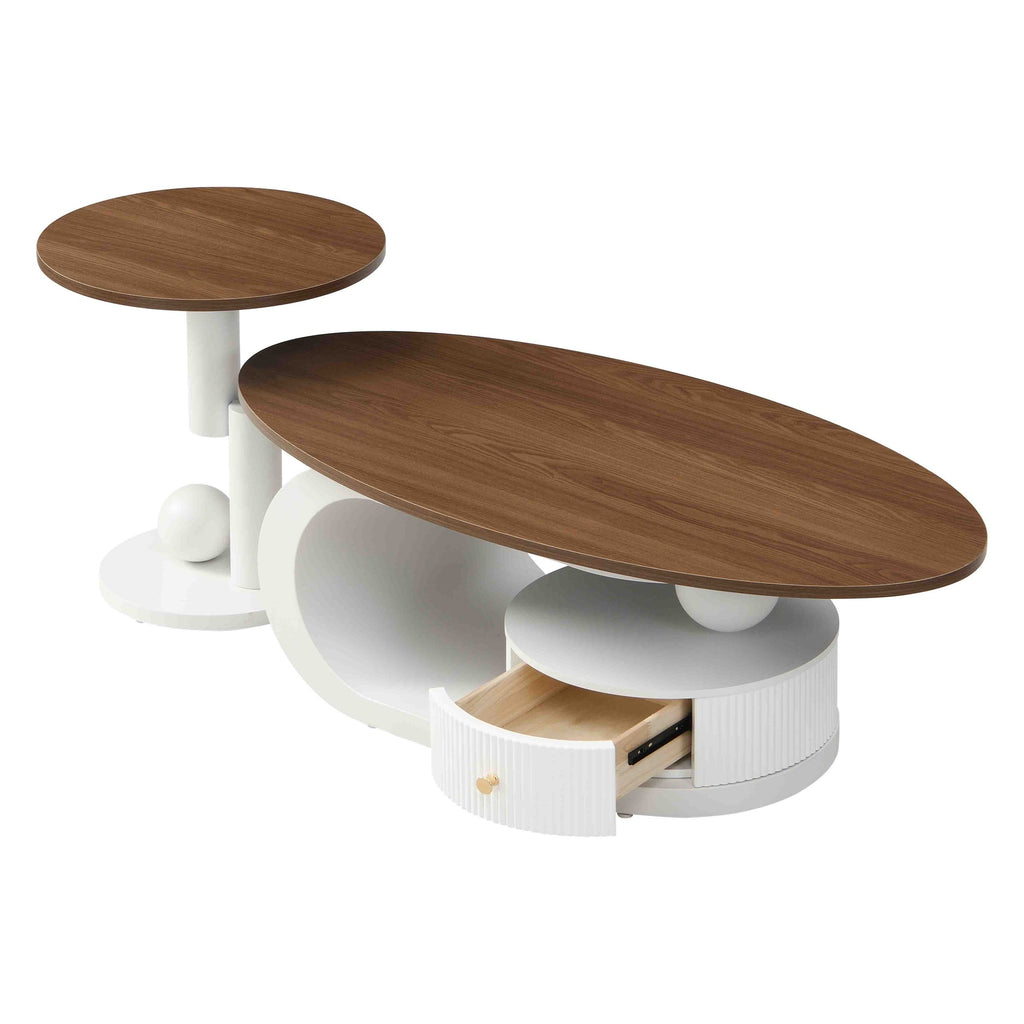 Luxury Antique Brown and White Nesting Coffee Table Set.