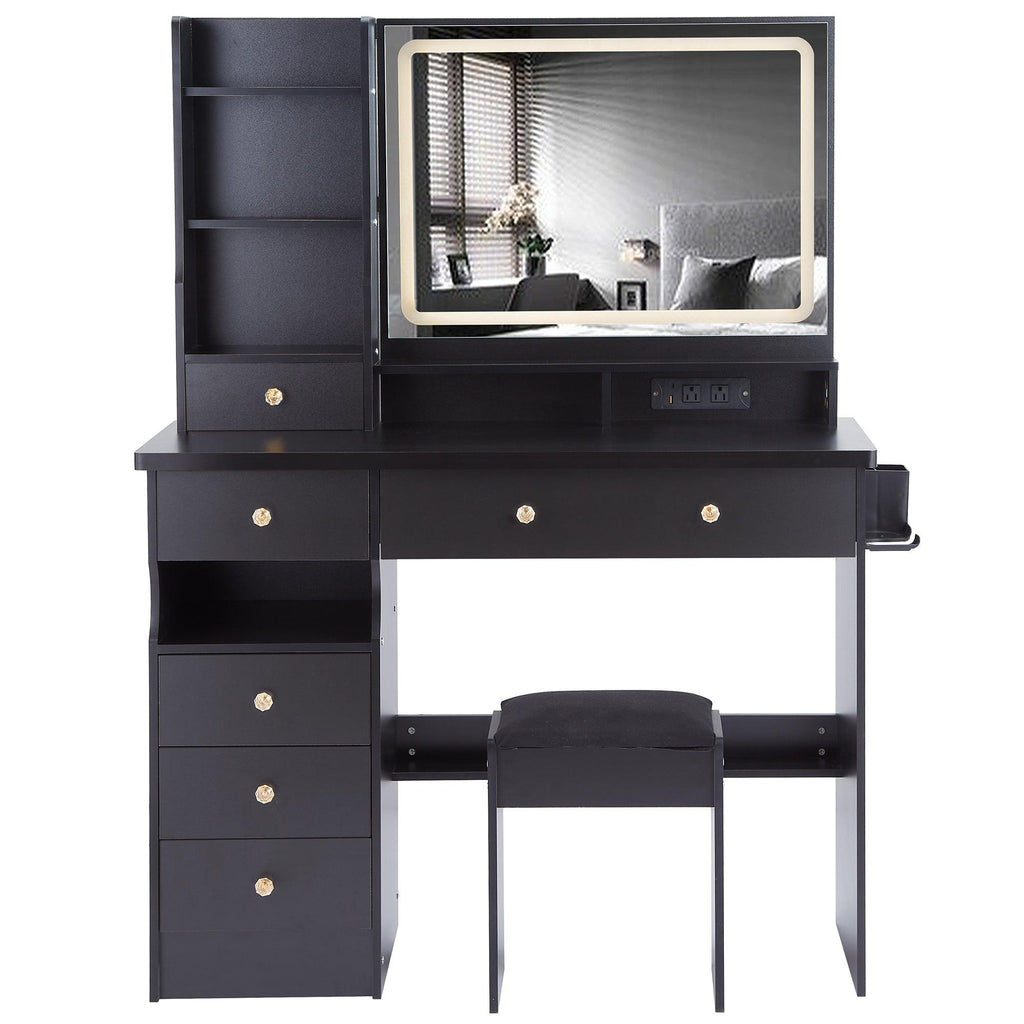 Luxury Black MDF Vanity Table Set with LED Mirror.
