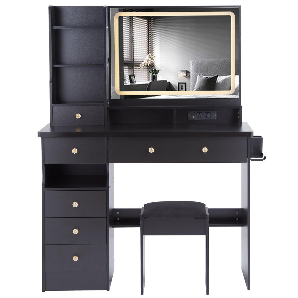 Luxury Black MDF Vanity Table Set with LED Mirror.