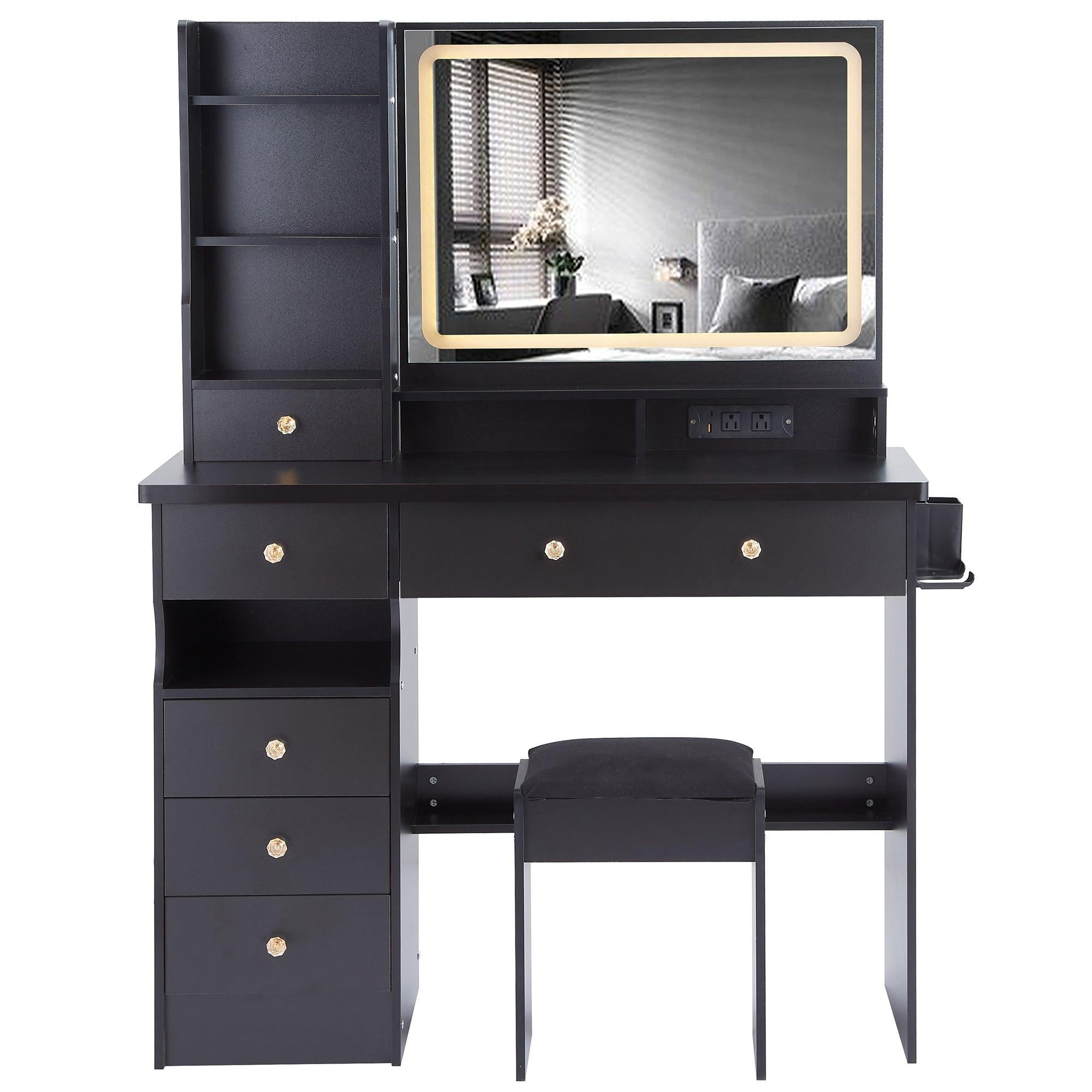 Luxury Black MDF Vanity Table Set with LED Mirror.