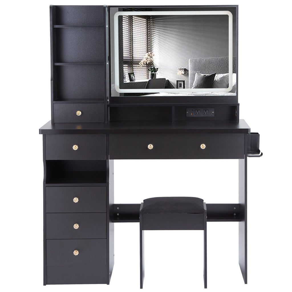 Luxury Black MDF Vanity Table Set with LED Mirror.