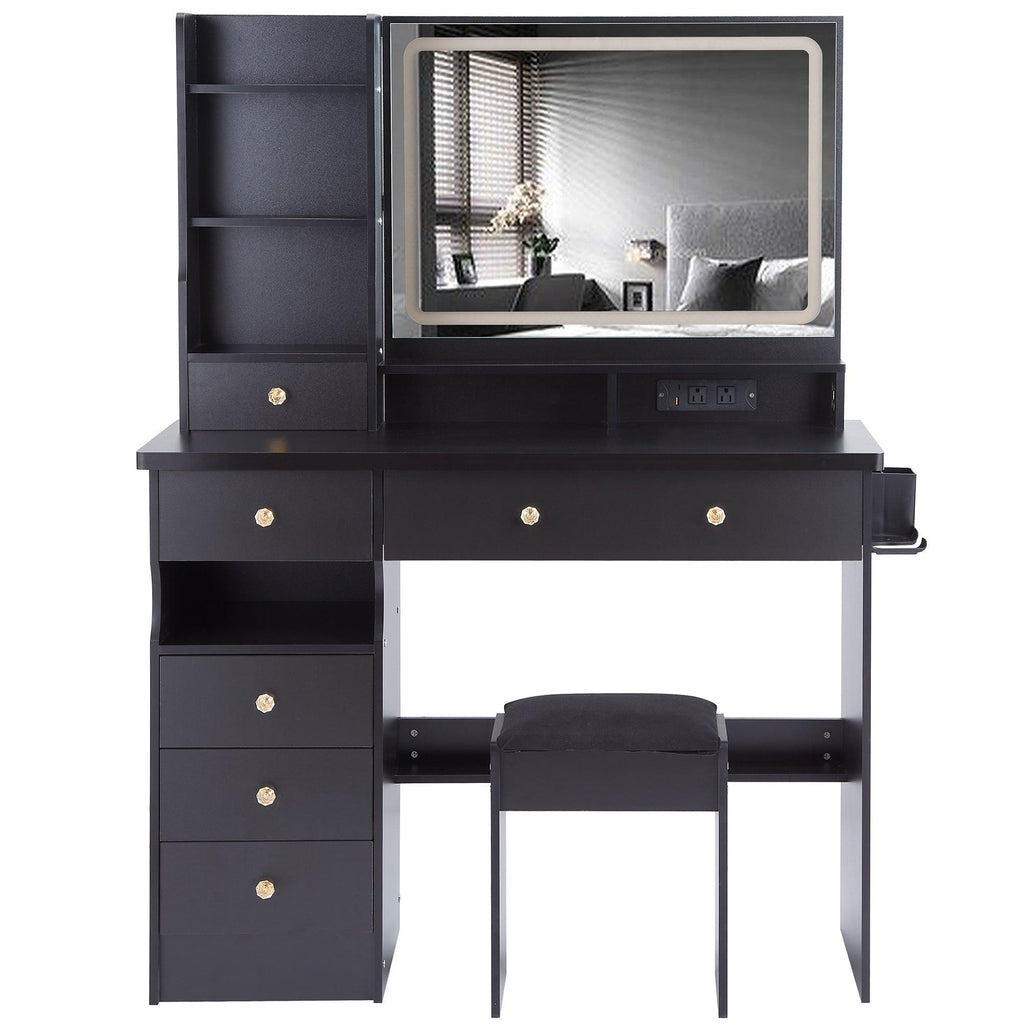 Luxury Black MDF Vanity Table Set with LED Mirror.