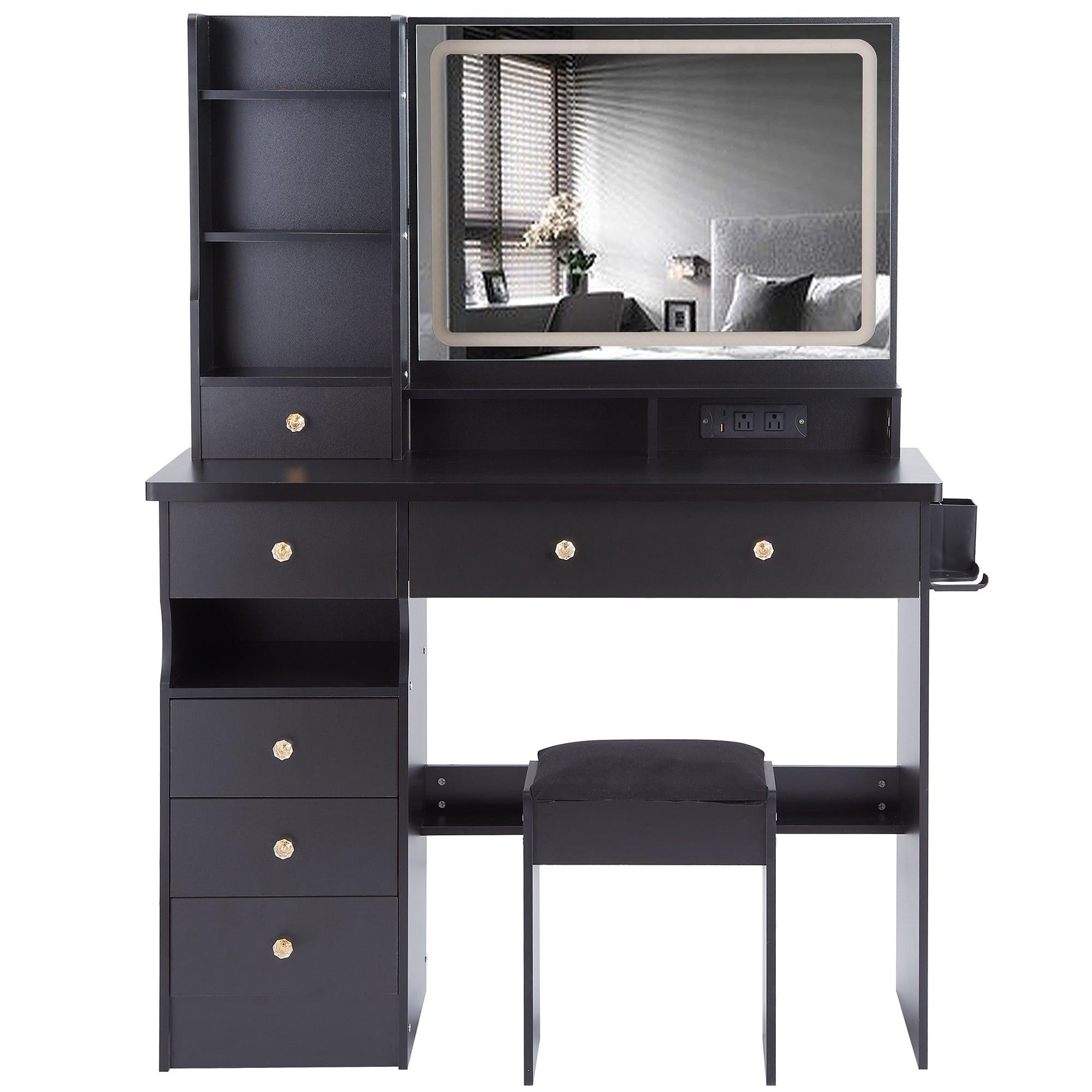 Luxury Black MDF Vanity Table Set with LED Mirror.