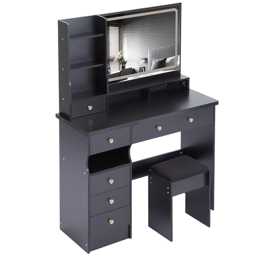 Luxury Black MDF Vanity Table Set with LED Mirror.