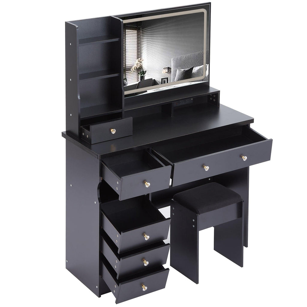 Luxury Black MDF Vanity Table Set with LED Mirror.